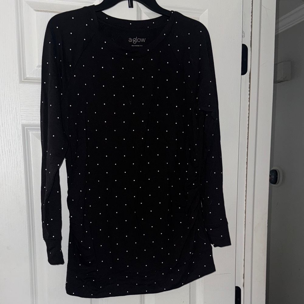a:glow Black and White Polka Dot Long Sleeve Top